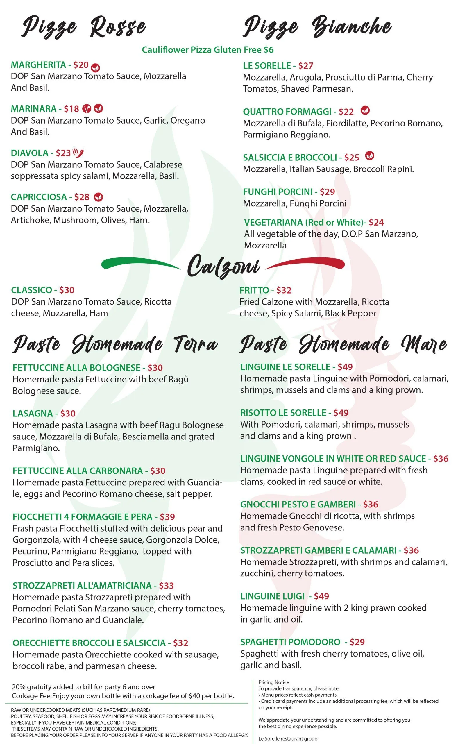 Le Sorelle Menu Page 3